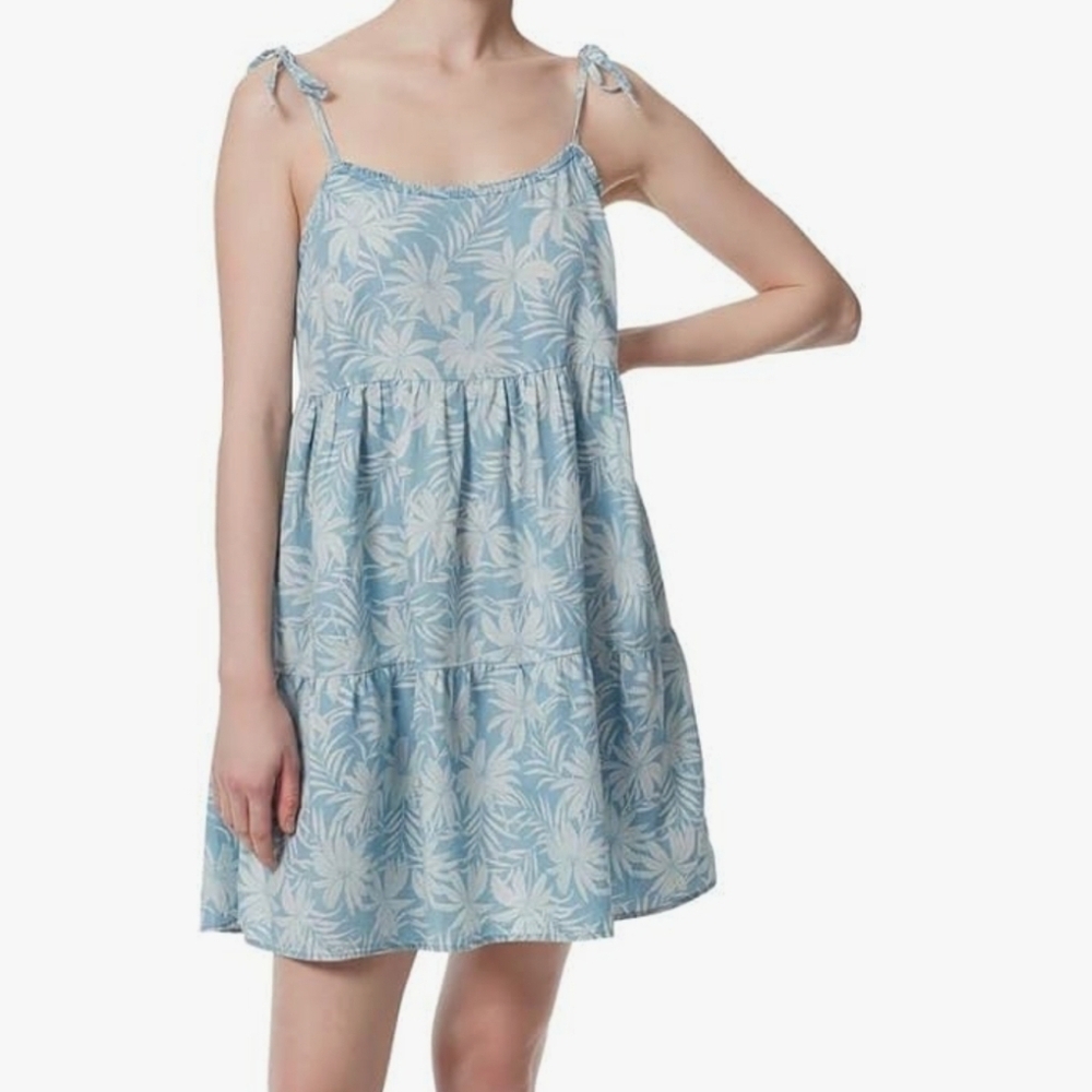 Jessica Simpson Sun Dress Tier Tamaryn Blue White Tropical Print